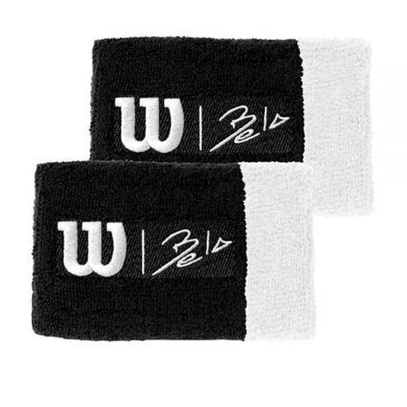 Muñequeras Wilson Bela Extra Wide II Blancas y Negras