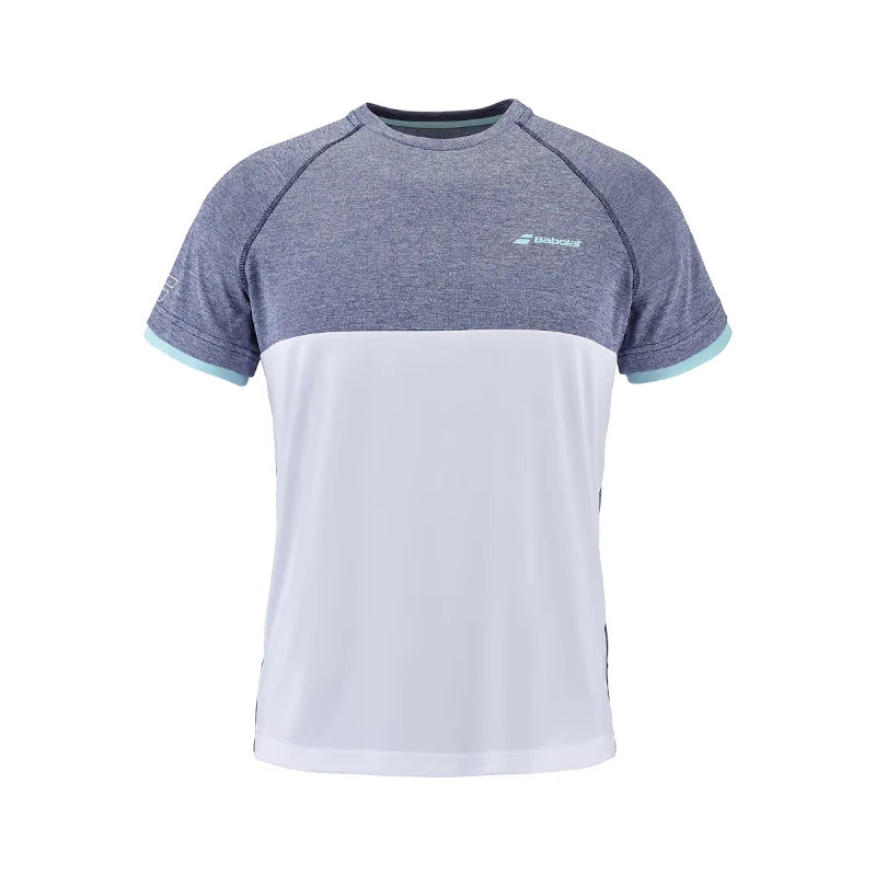 Camiseta Babolat Play Crew Neck Tee Blanco/Azul jaspeado