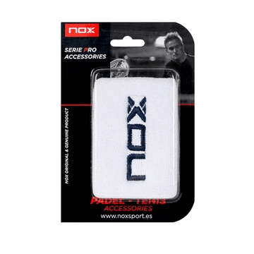 Muñequeras Nox Blanca Logo Azul Oscuro